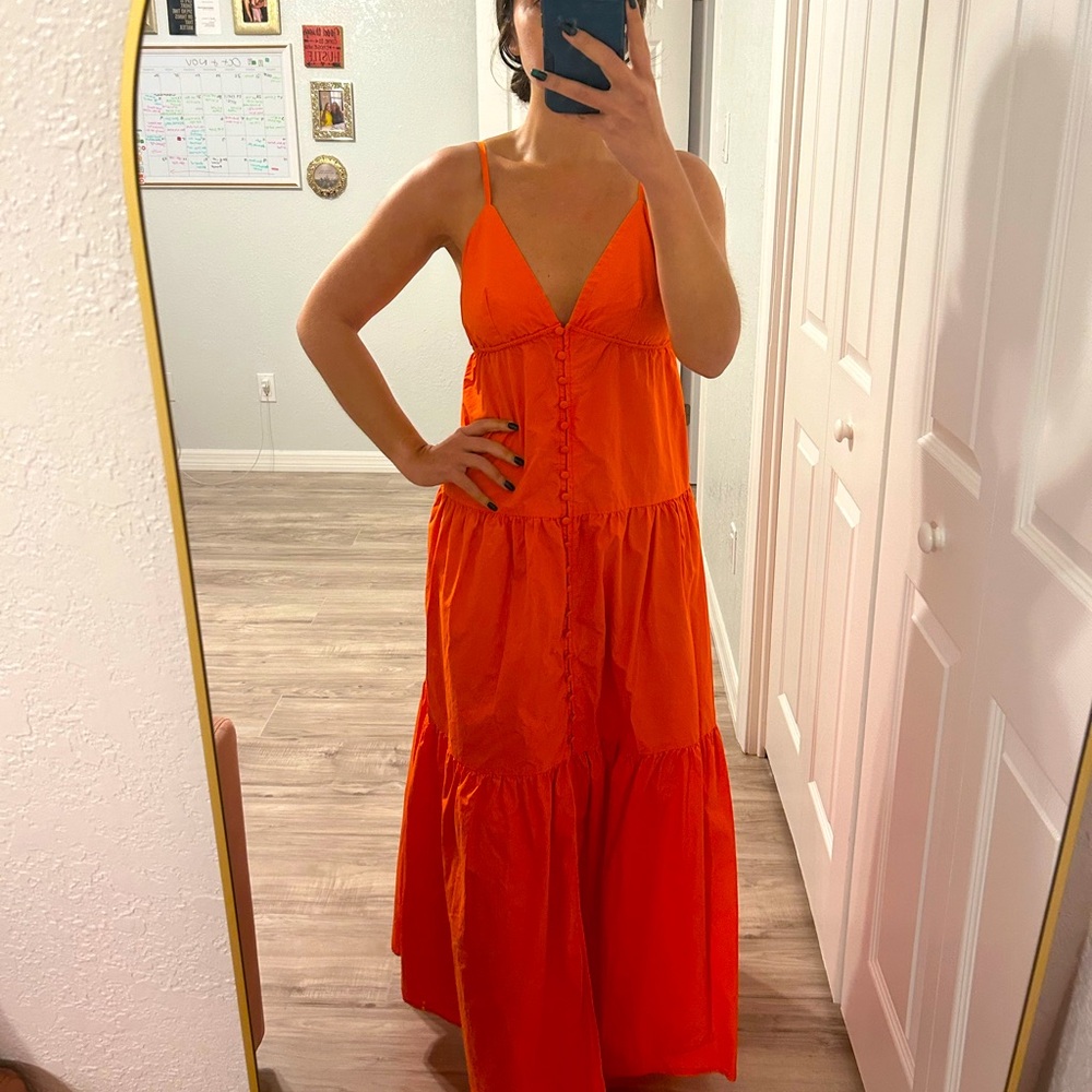 Orange Adjustable Straps V Neck Sundress